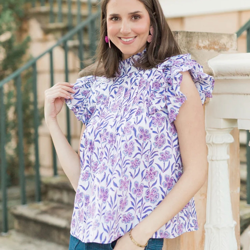 NWT! VICTORIA DUNN Jasmin Blouse in Iris